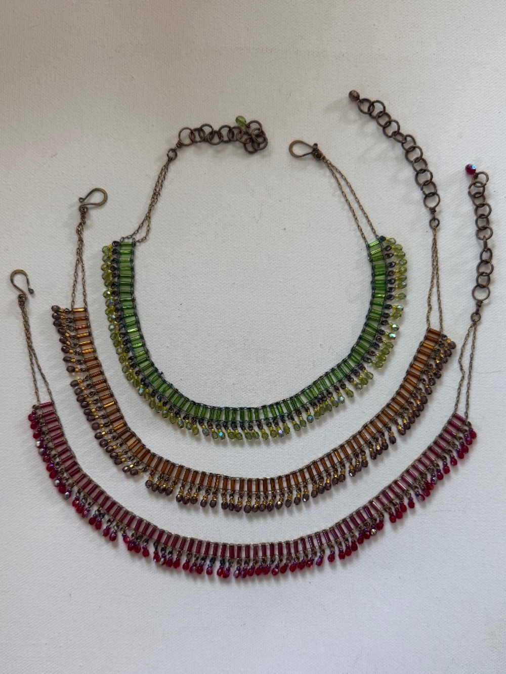 Lot of 3 Vintage Art Deco Beaded Fringe Collar Necklaces With Bugle Beads